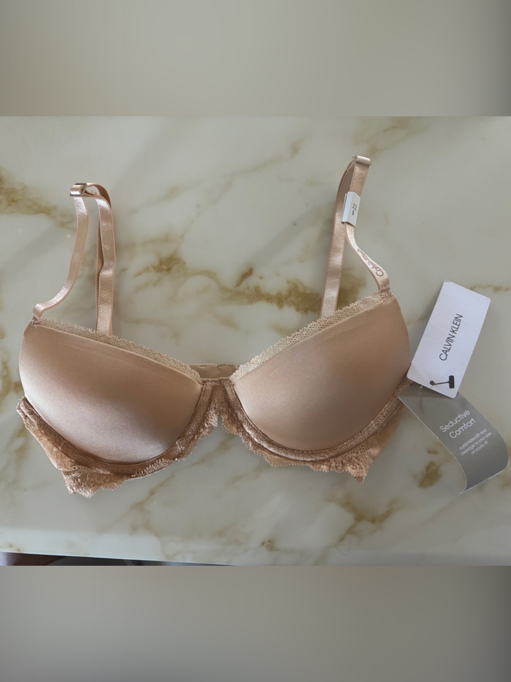 Calvin Klein Beige Lace-Trim T-Shirt Bra
